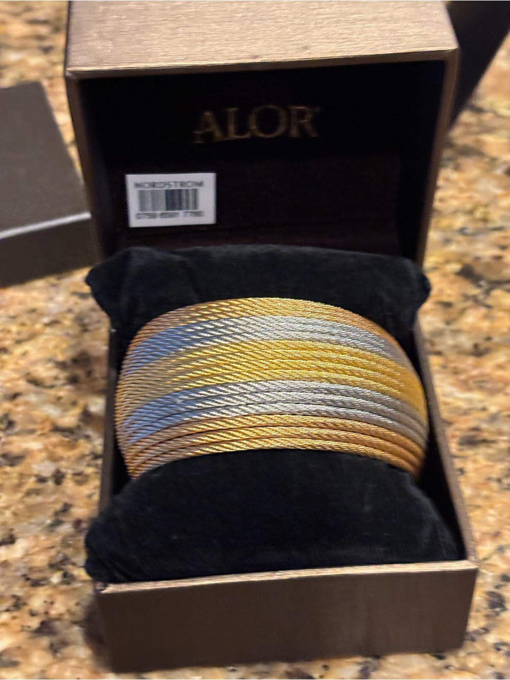 ALOR Multicolor Cable Bangle Bracelet - Gold, Silver, Blue Oversized 16 row